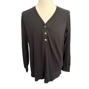 Pact Mens Organic Cotton Henley Sweatshirt Black Long Sleeve Raglan Size Medium